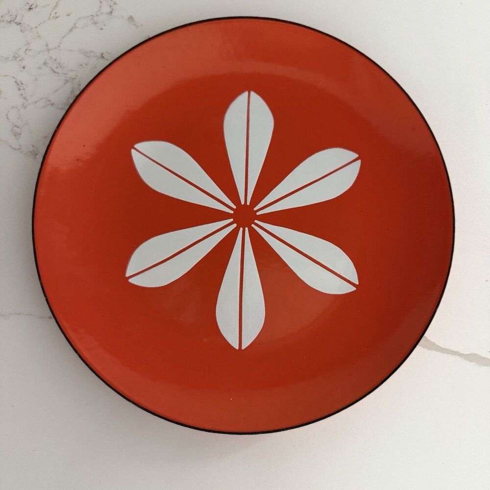 Vintage CATHRINEHOLM Midcentury Orange Lotus Enamel Plate Danish Modern
